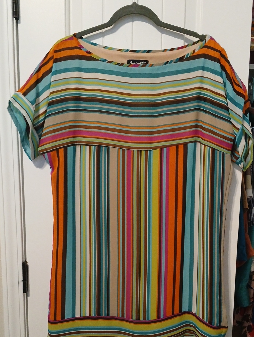 ☀️☀️Relaxed Striped Short Sleeve Tunic Dress in Multi-Color - Women’s M